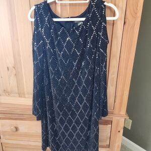 Jessica Howard Dress BIack Silver Sequins Long Sleeve Cold Shoulder Size 14